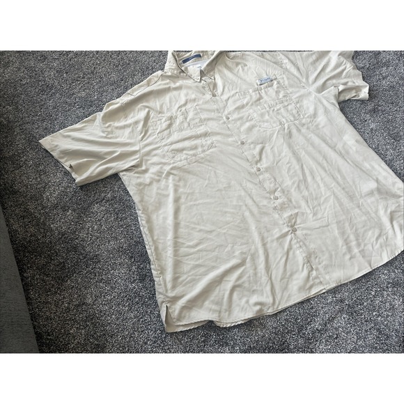 Columbia Shirt Mens Shirt 5XL PFG Short Sleeve Vented Button Up Khak Hiking Fish - Picture 4 of 16